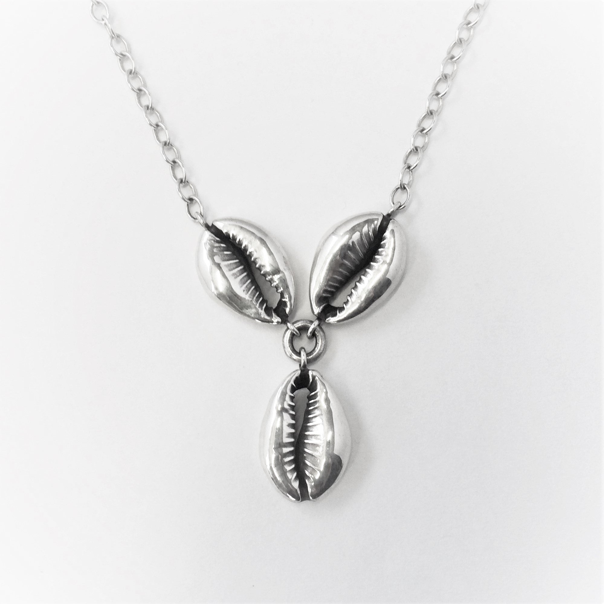 Cowries silver triplet Necklace