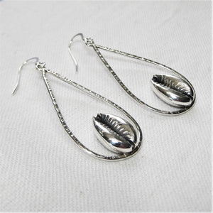 Teardrop Silver Cowrie earrings