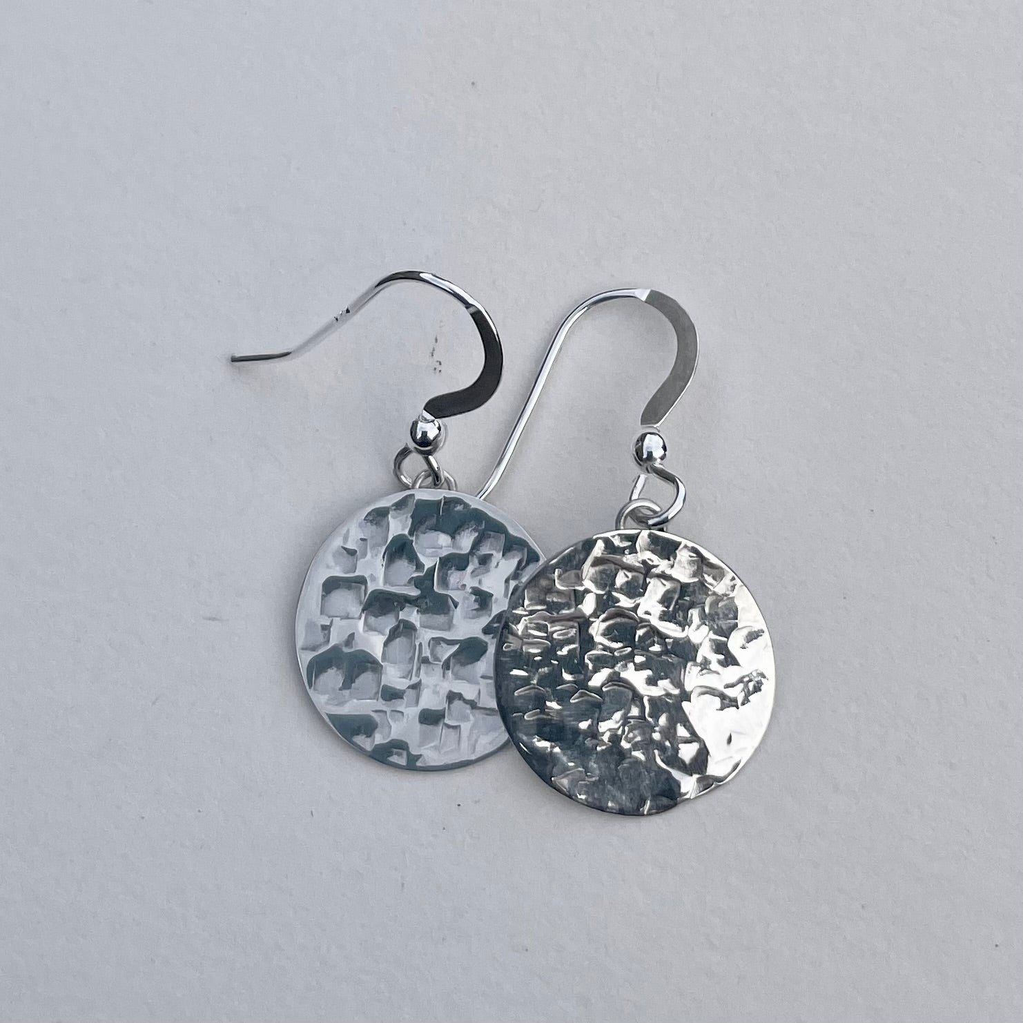 15mm Square texture silver disc earrings