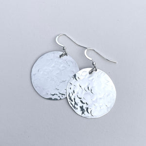 Circles texture silver disc earrings