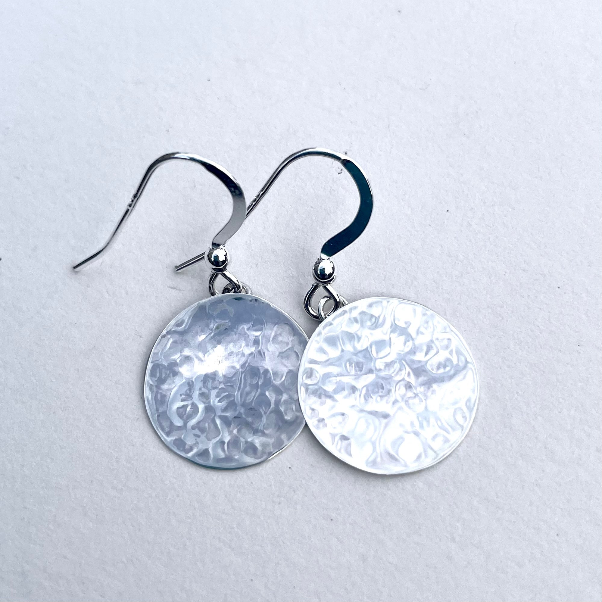 15mm Burnished texture silver disc earrings