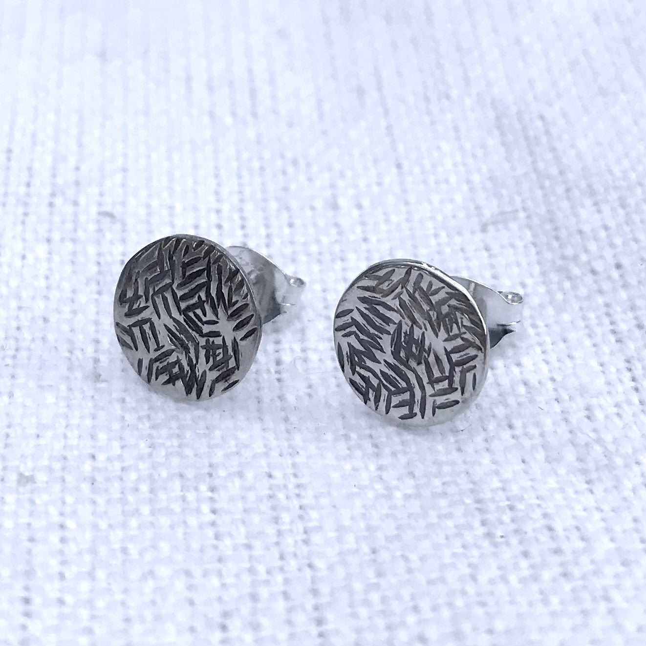 Crosshatch solid silver stamped studs