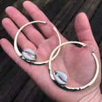 Load image into Gallery viewer, Big brass cowrie hoops
