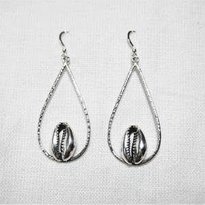 Teardrop Silver Cowrie earrings