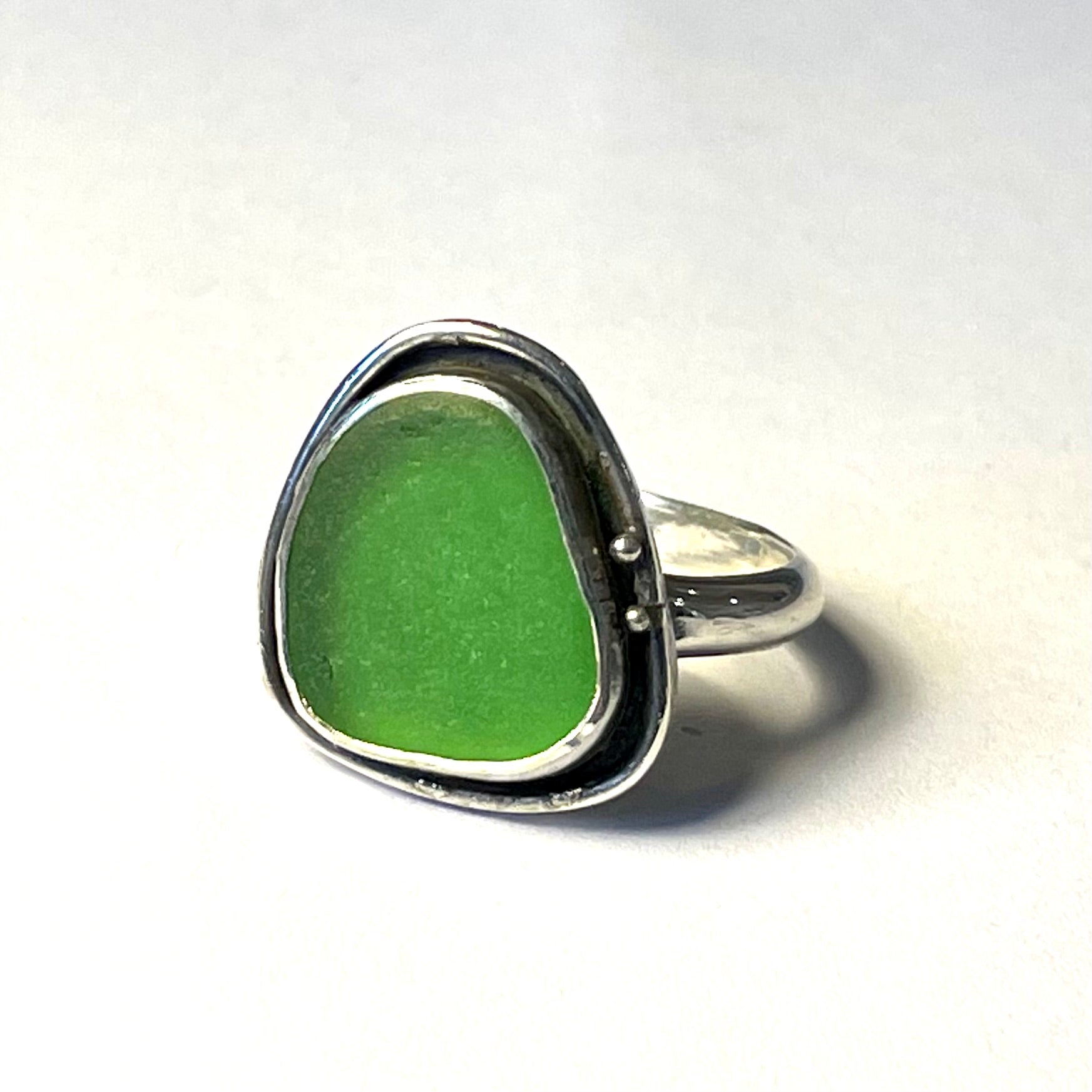 Green sea glass ring